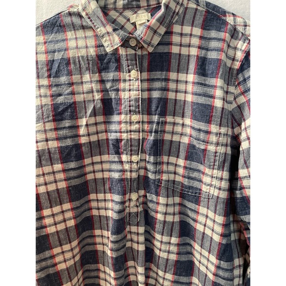 J.Crew Long‎ sleeve button down plaid blue red white large NWOT denim women’s - Picture 5 of 5